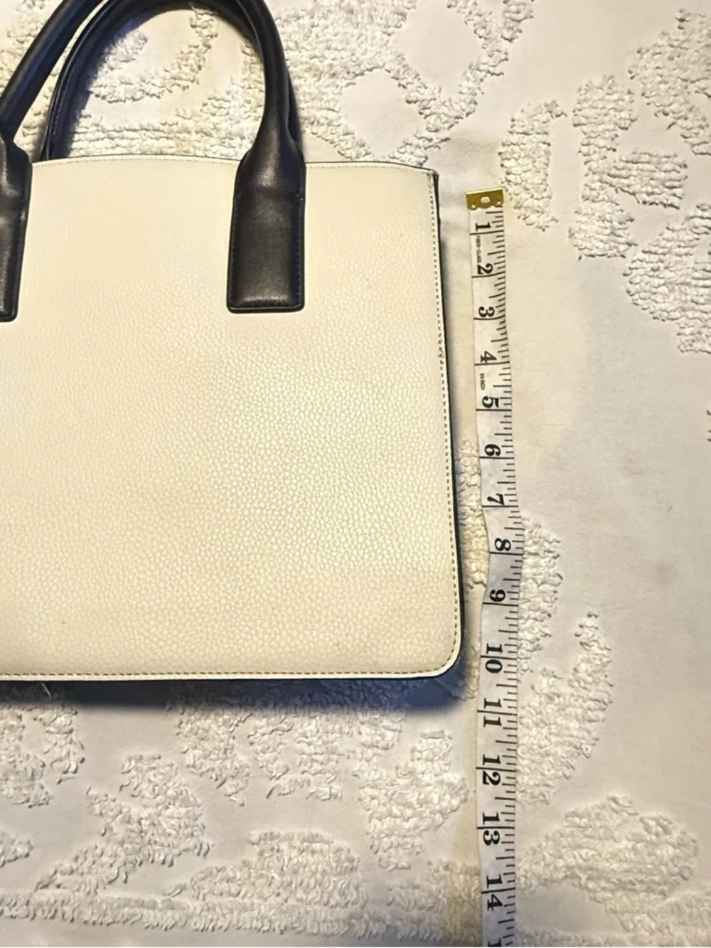 Cream and Black Leather Tote Bag